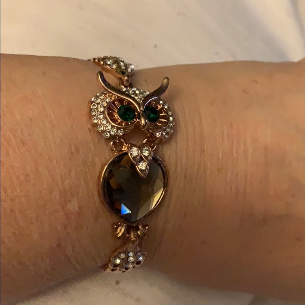 New Glitzy Owl bracelet 7”.  Crystals